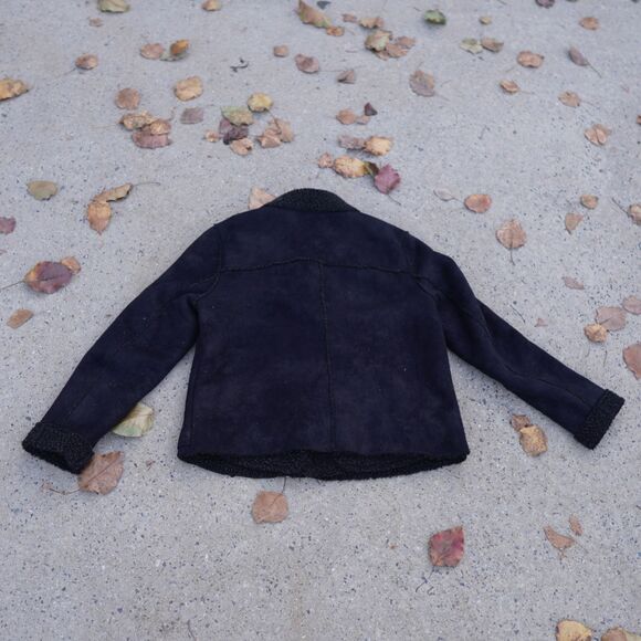 AE Faux Suede Moto Jacket Black Sherpa Lined Women's M Zip Up Winter - Picture 4 of 15